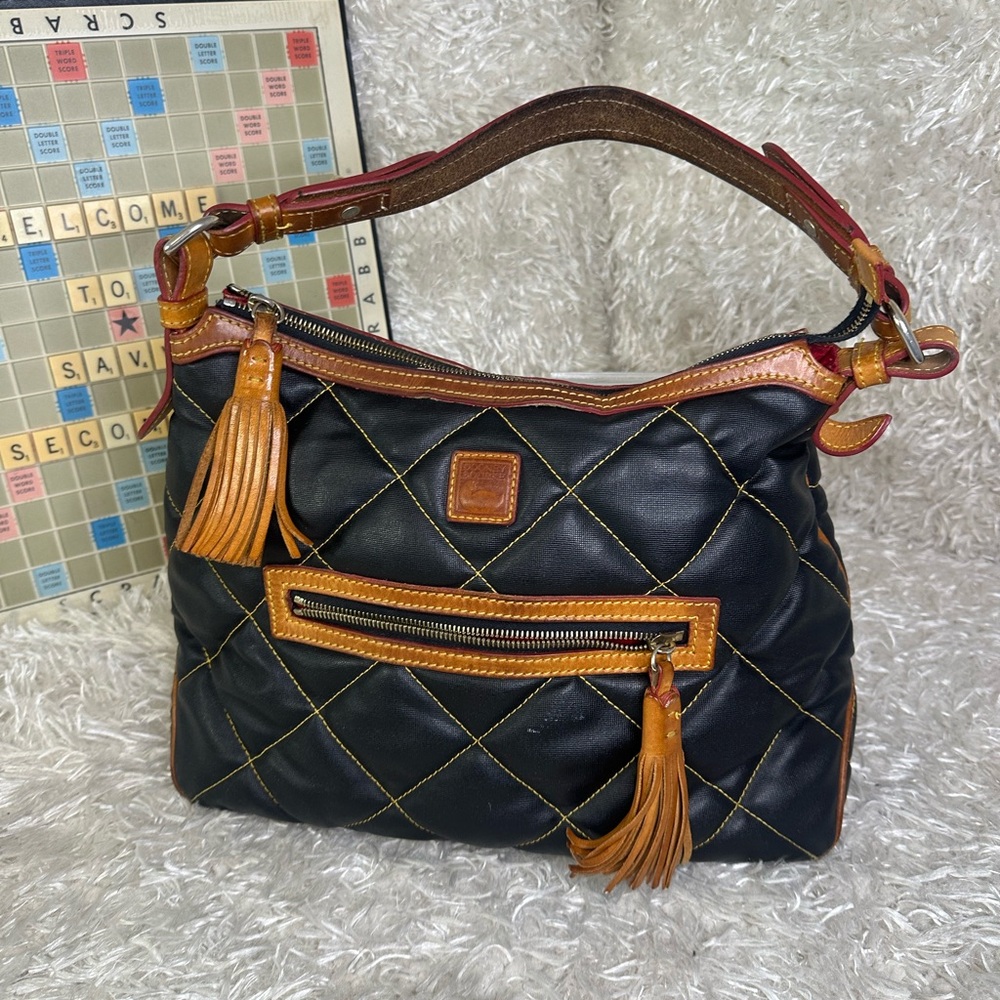 Dooney and Bourke Black Quilted Hobo with Vachetta Leather